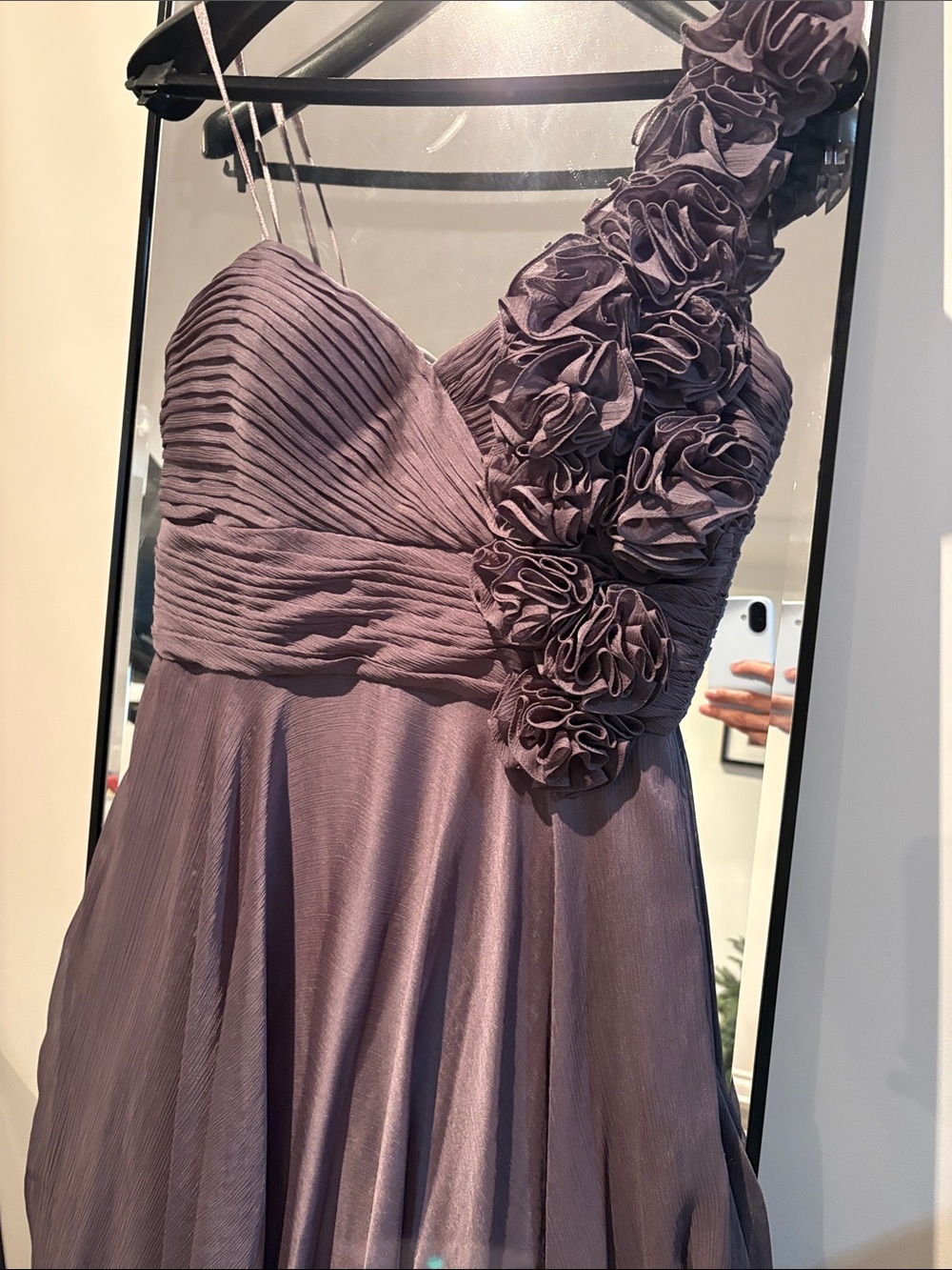 JS Collections Grey One-Shoulder Ruffle Evening Dress -US10